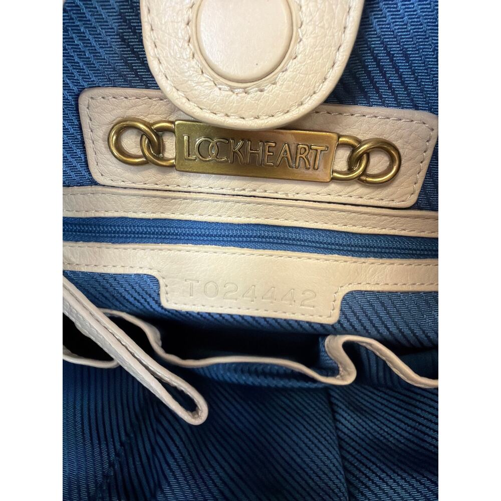 Vintage Lockhart Cream Leather Large Handbag Snakeskin Details Multi Pocket Bag - Picture 8 of 11